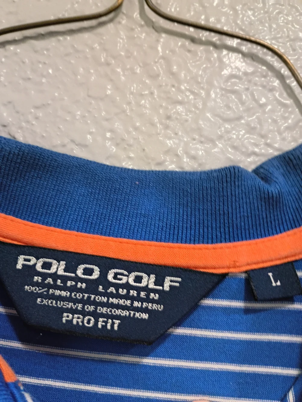 Ralph Lauren Blue and White Striped Polo with Orange Pony